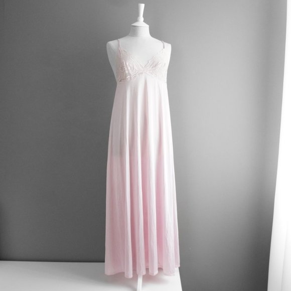 Vintage Lily of France Long Satin & Lace Mauve Pink Slip Night Gown Size Large - Picture 15 of 15